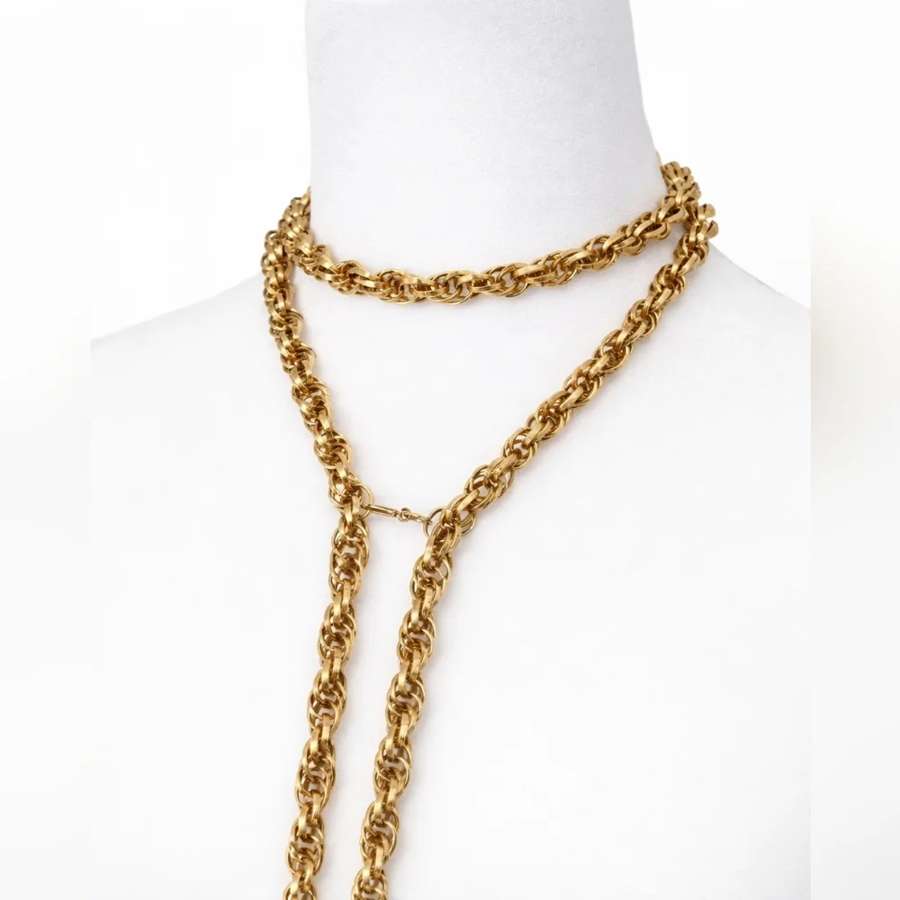 Vintage PARK LANE Lariat Rope Chain Tassel Faux Pearl Statement Necklace Gold - Picture 5 of 9